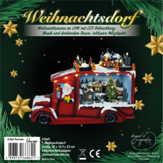 Weihnachtsdorf/-szene: Weihnachtsmann im LKW mit LED Beleuchtung, Musik und drehendem Baum, inklusive Netzdapter