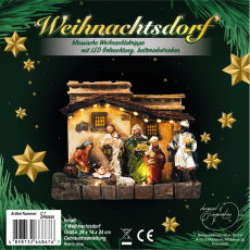Weihnachtsdorf/-szene: klassische Weihnachtskrippe mit LED Beleuchtung, batteriebetrieben