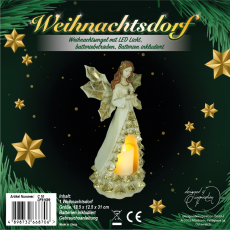 Weihnachtsdorf/-szene: Weihnachtsengel mit LED Licht, batteriebetrieben, Batterie inkludiert