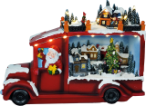 Weihnachtsdorf/-szene: Weihnachtsmann im LKW mit LED Beleuchtung, Musik und drehendem Baum, inklusive Netzdapter