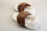 Thermo Slippers snowwhite with brown cuff, without charger and batteries, size S, EU 36-37½, UK
