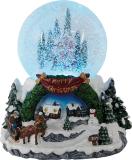 Village/scne de Nol : Village de Nol boule de neige avec clairage LED, musique et chute de neige dans la boule de neige, fonctionne sur piles, livrable  partir du 15.10.2022